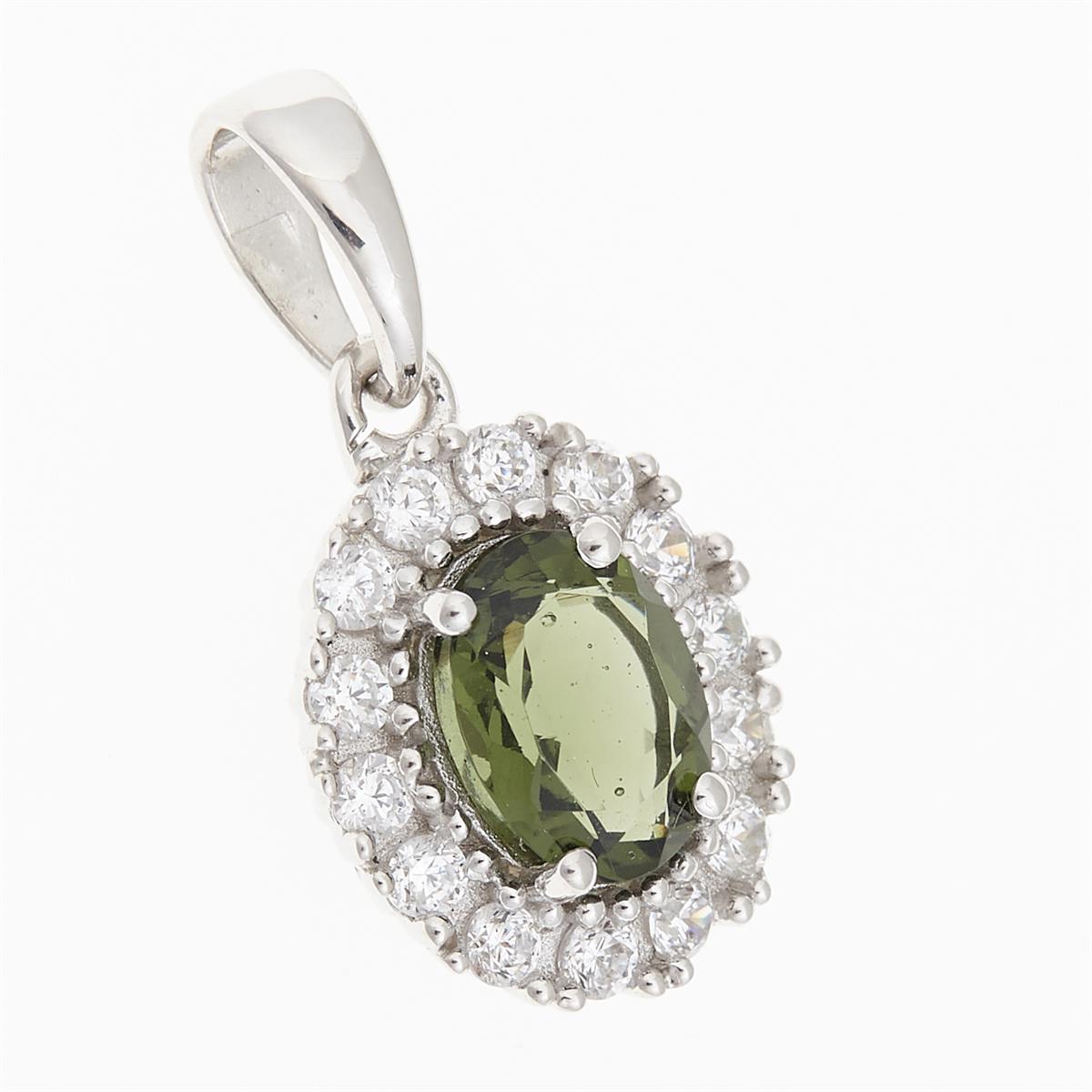 Silver pendant with moldavite and cubic zirconia P01