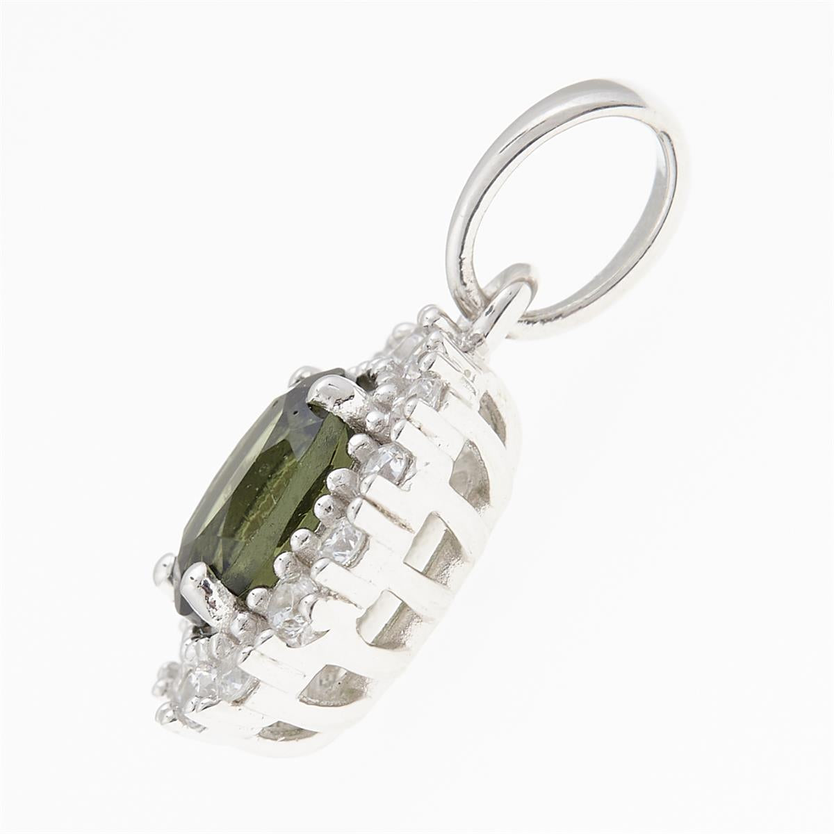 Silver pendant with moldavite and cubic zirconia P01