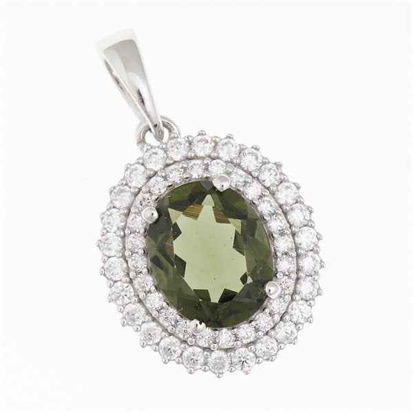 Silver pendant with moldavite and cubic zirconia P02