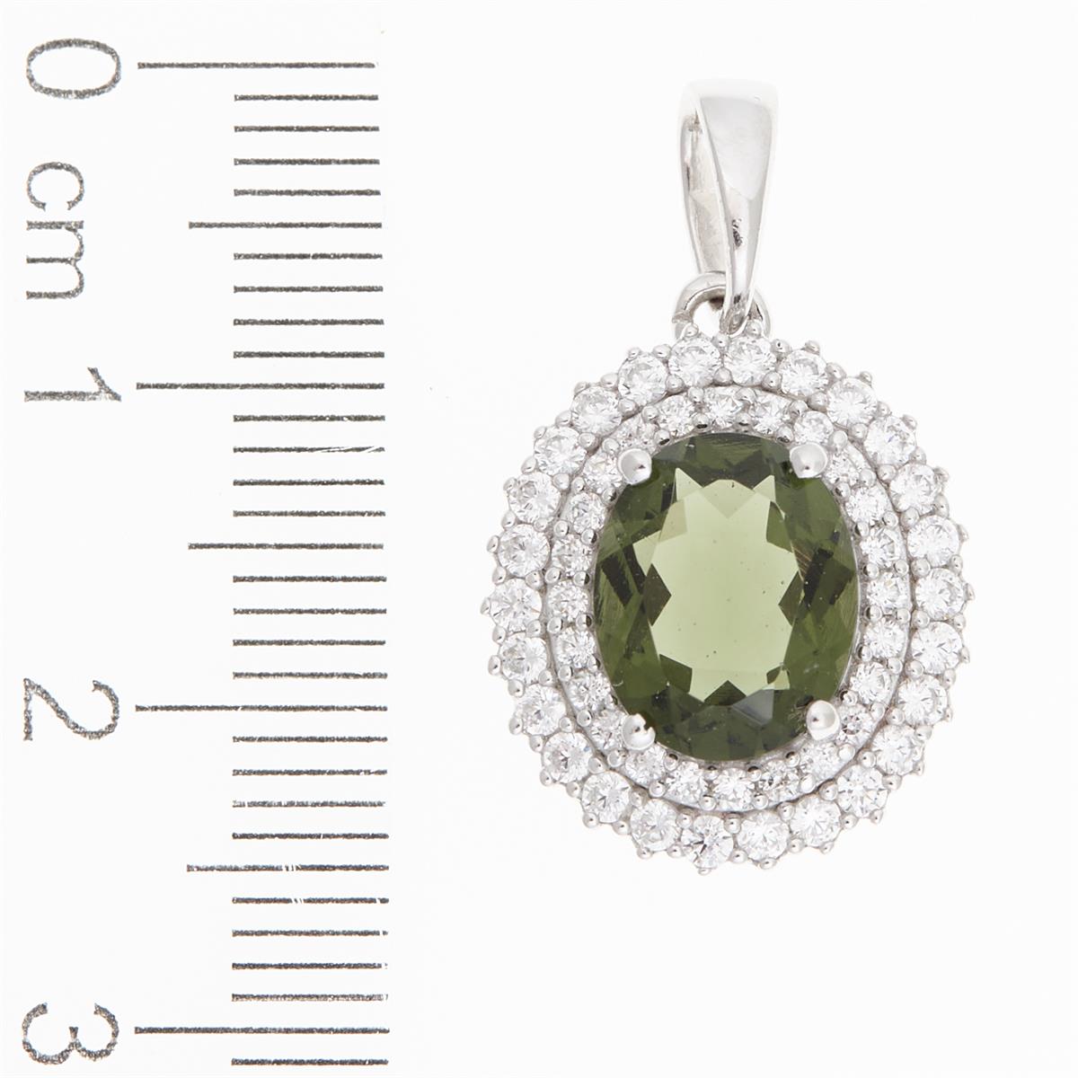 Silver pendant with moldavite and cubic zirconia P02