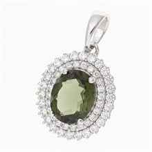 Silver pendant with moldavite and cubic zirconia P02