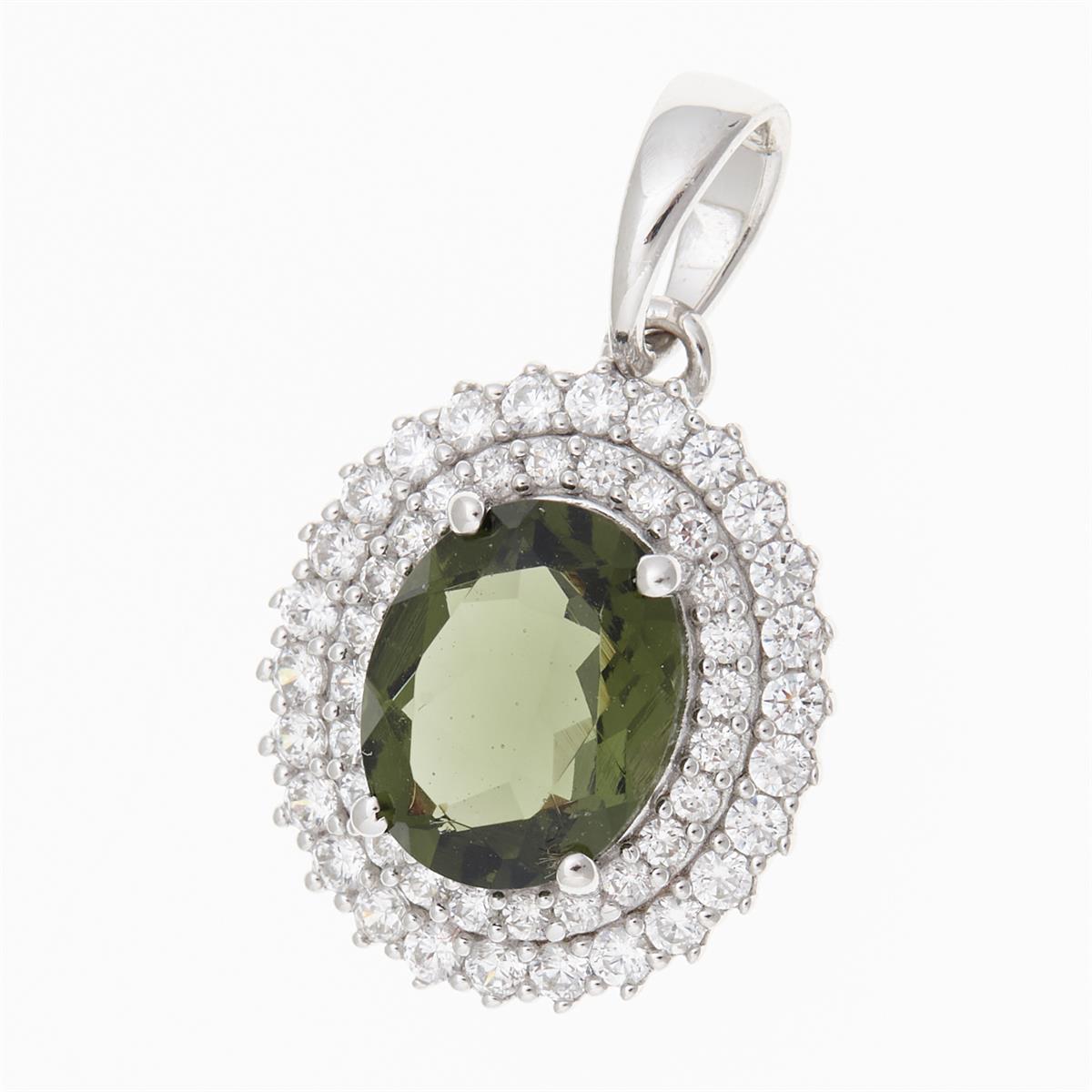 Silver pendant with moldavite and cubic zirconia P02