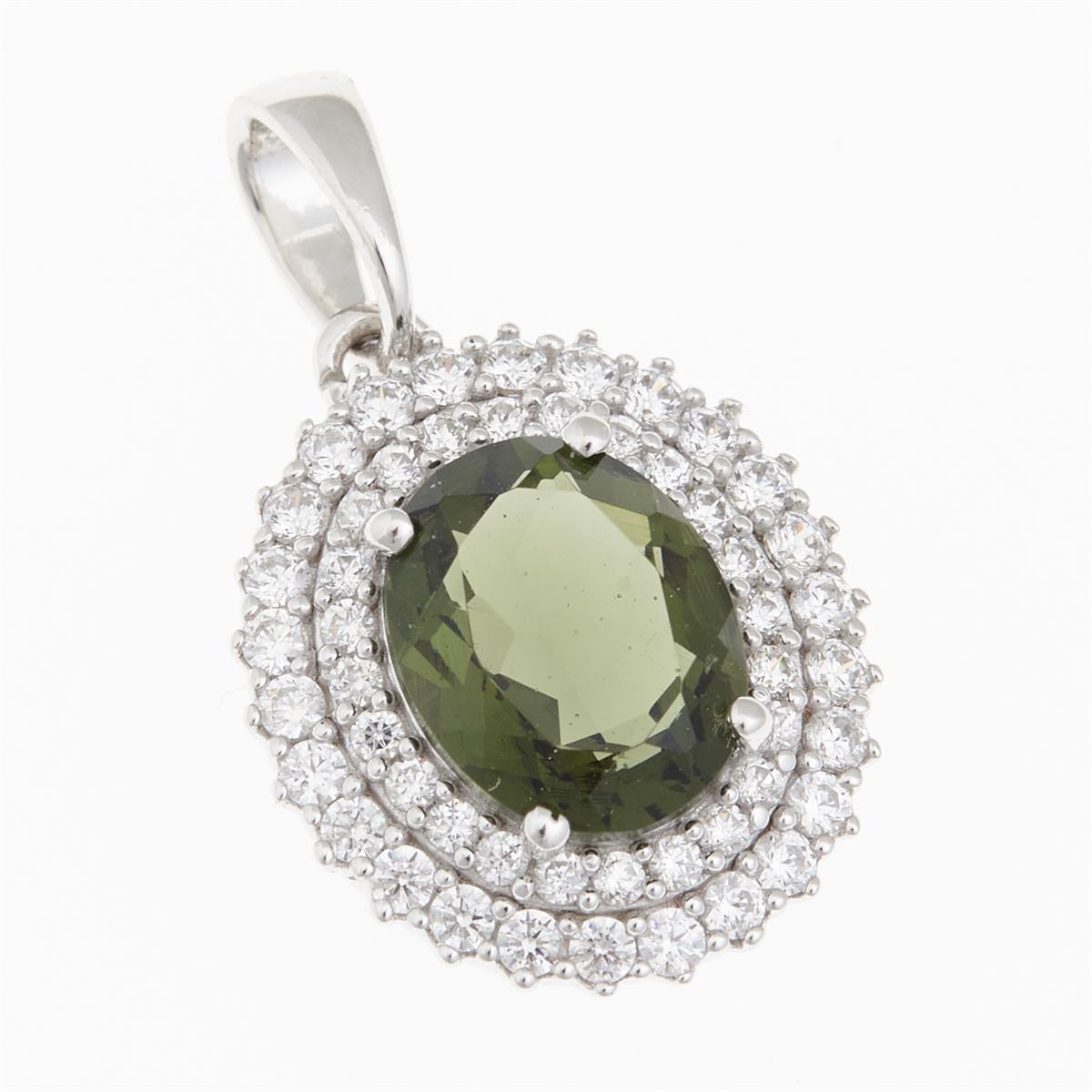 Silver pendant with moldavite and cubic zirconia P02