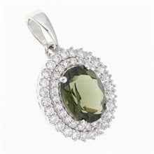 Silver pendant with moldavite and cubic zirconia P02