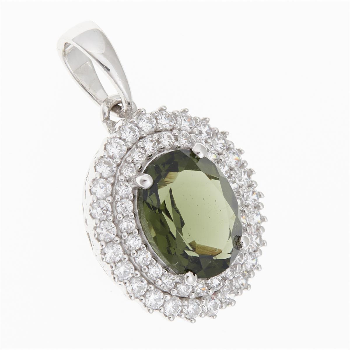 Silver pendant with moldavite and cubic zirconia P02