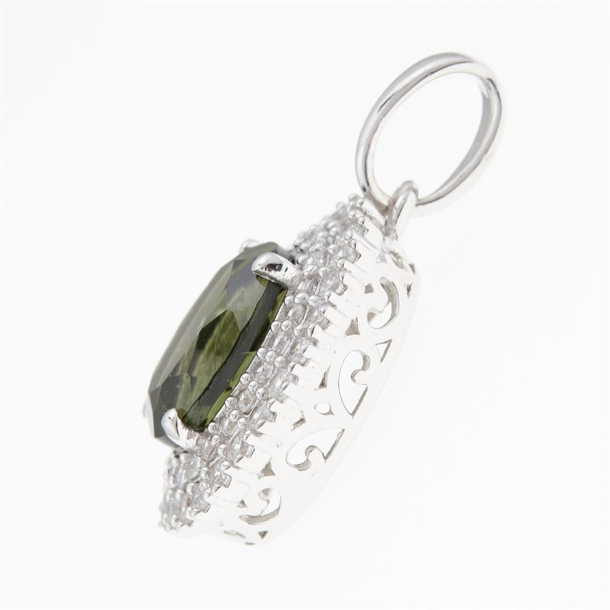 Silver pendant with moldavite and cubic zirconia P02