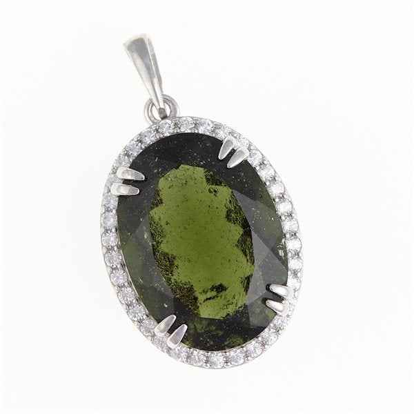 Silver pendant with moldavite and cubic zirconia 021