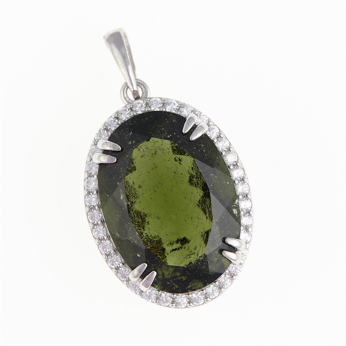 Silver pendant with moldavite and cubic zirconia 021