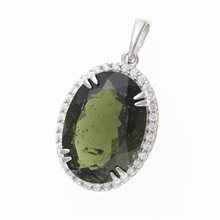 Silver pendant with moldavite and cubic zirconia 021