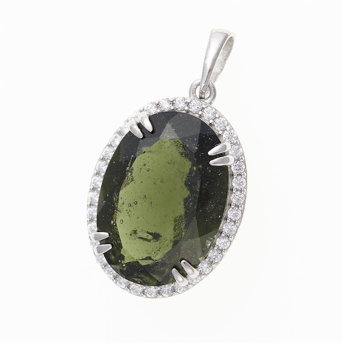 Silver pendant with moldavite and cubic zirconia 021