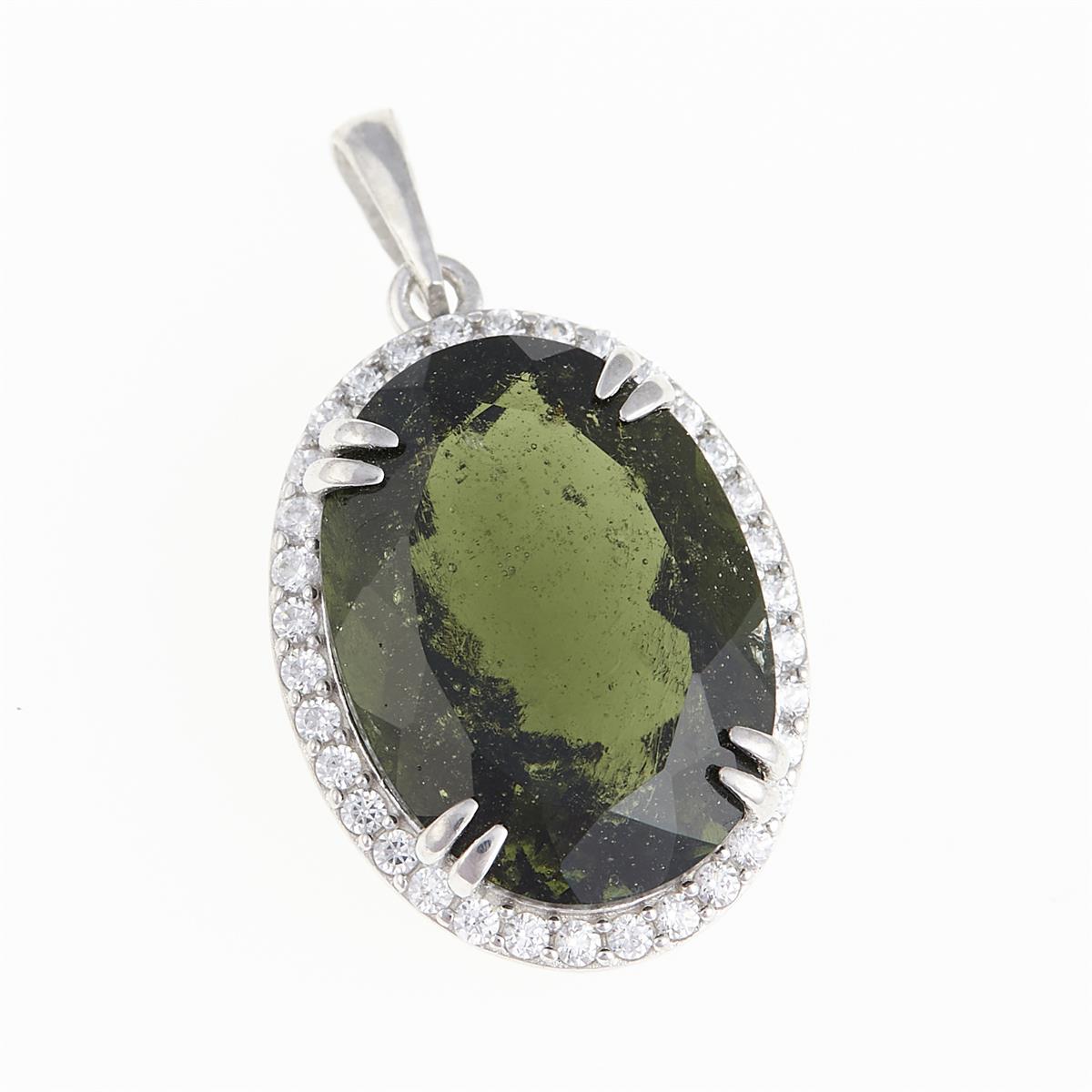 Silver pendant with moldavite and cubic zirconia 021