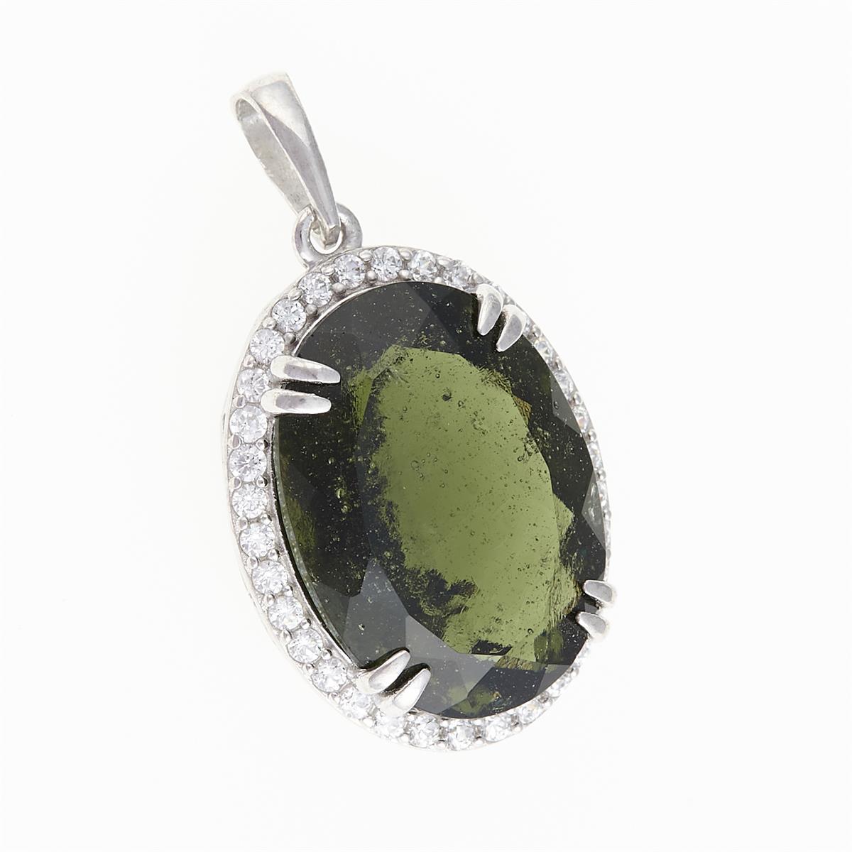 Silver pendant with moldavite and cubic zirconia 021