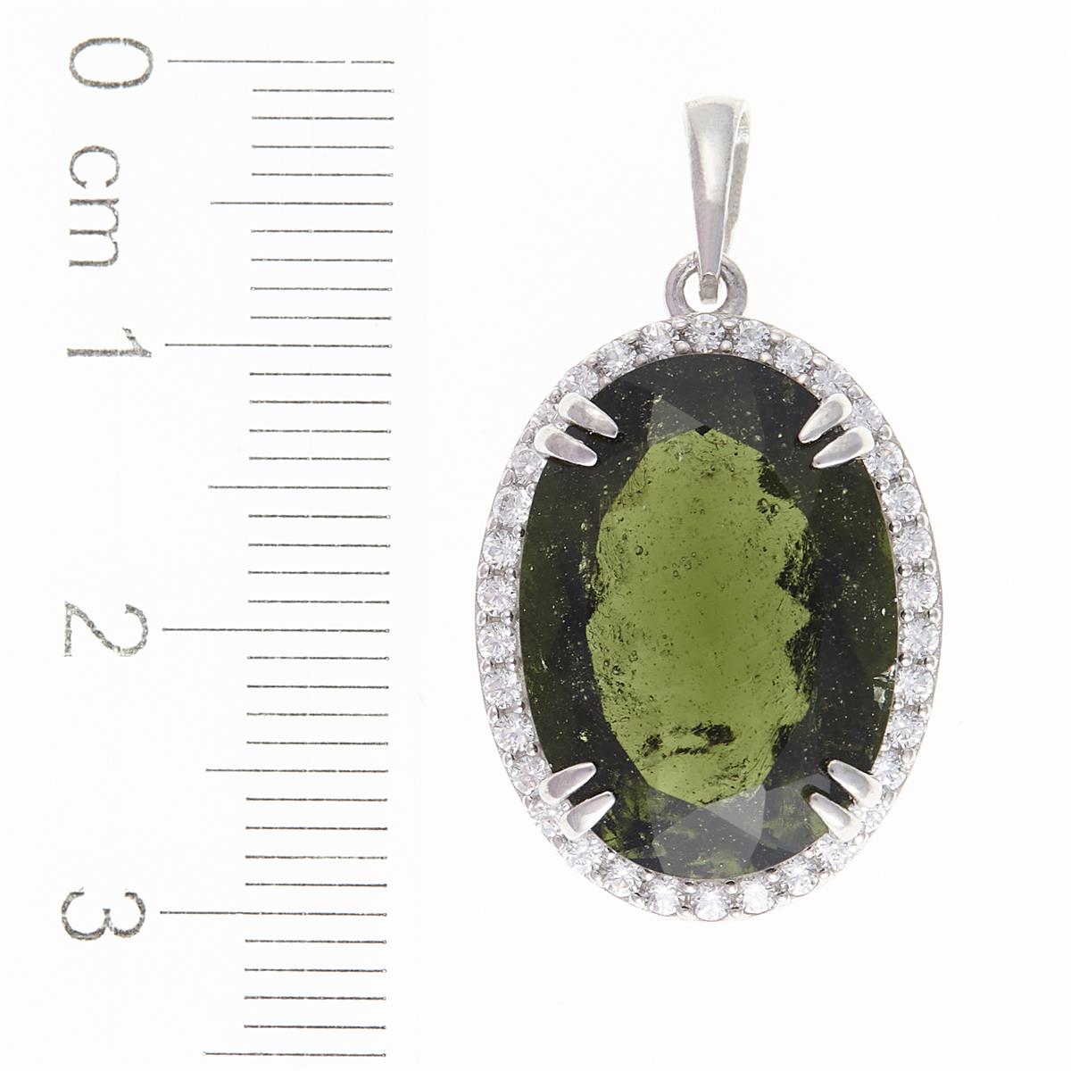 Silver pendant with moldavite and cubic zirconia 021