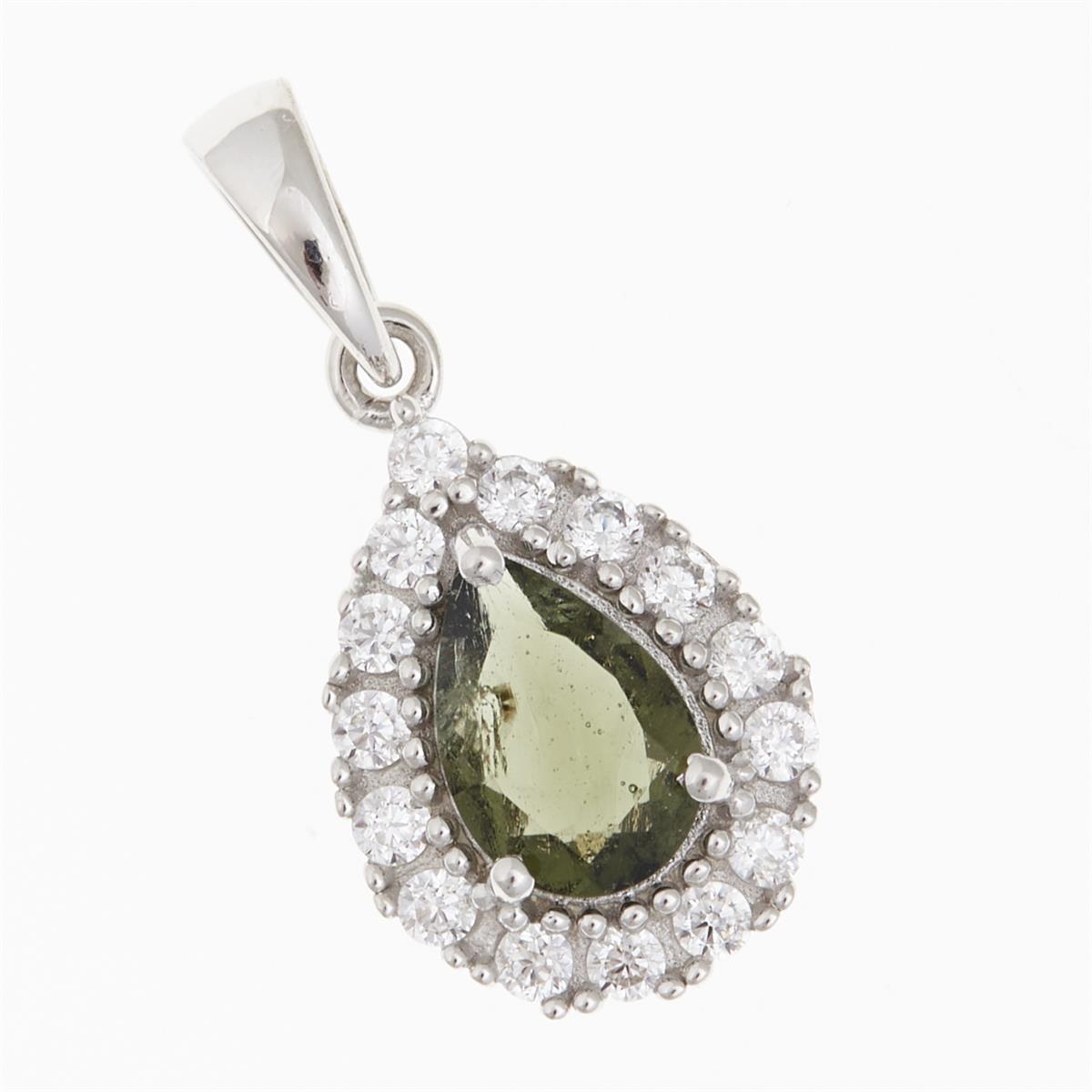 Silver pendant with moldavite and cubic zirconia P03