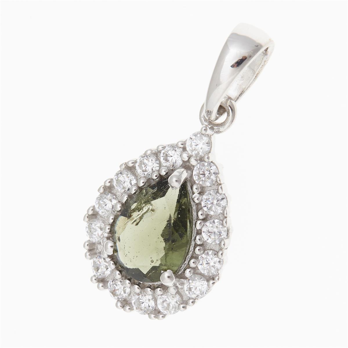 Silver pendant with moldavite and cubic zirconia P03