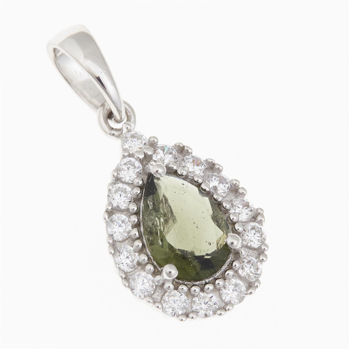 Silver pendant with moldavite and cubic zirconia P03