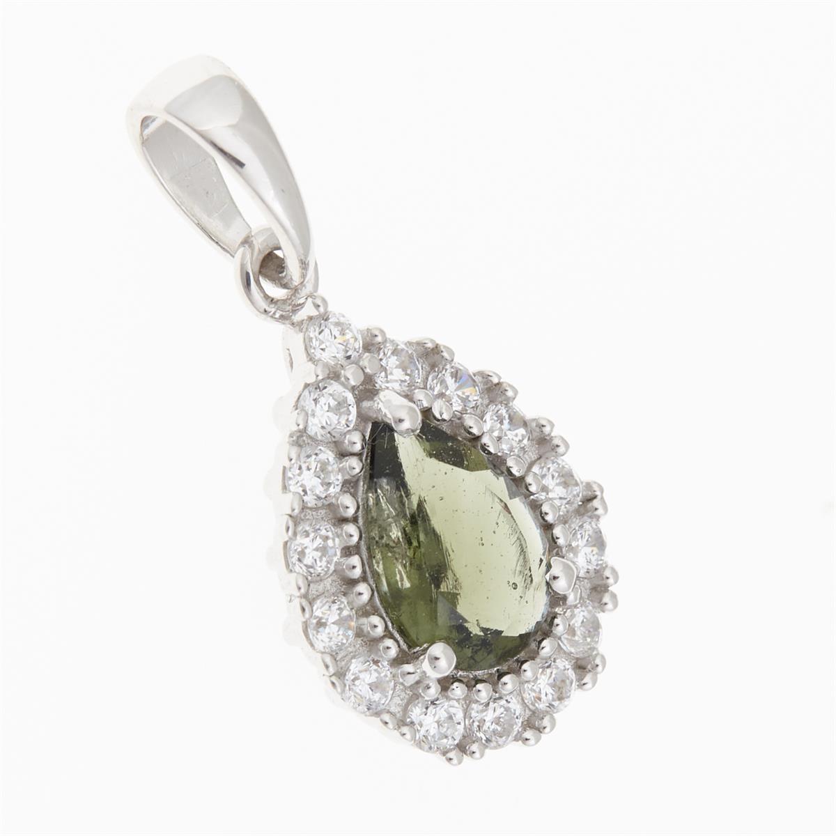 Silver pendant with moldavite and cubic zirconia P03