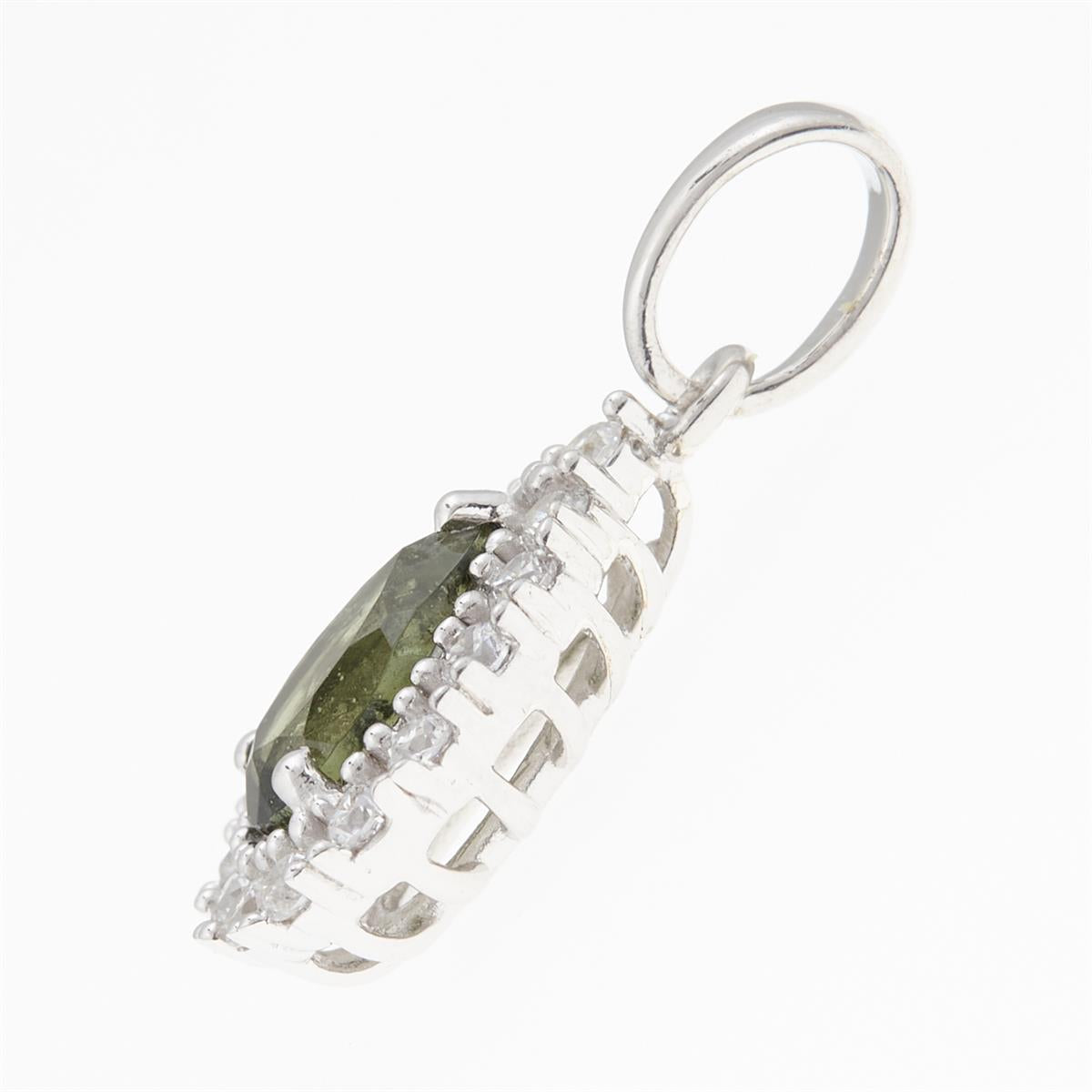 Silver pendant with moldavite and cubic zirconia P03