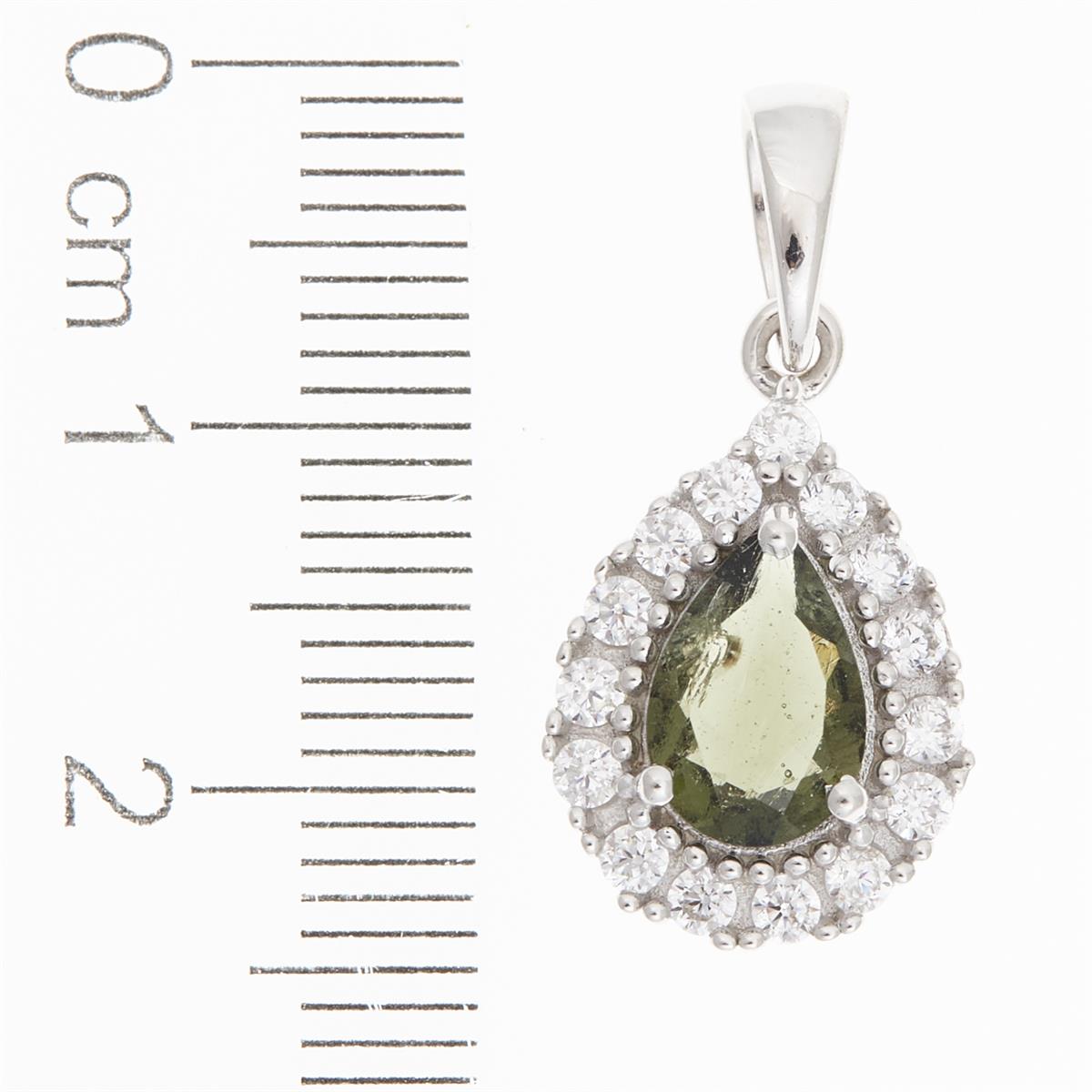Silver pendant with moldavite and cubic zirconia P03