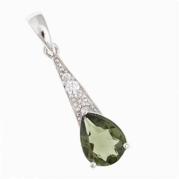 Silver pendant with moldavite and cubic zirconia P04