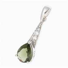 Silver pendant with moldavite and cubic zirconia P04