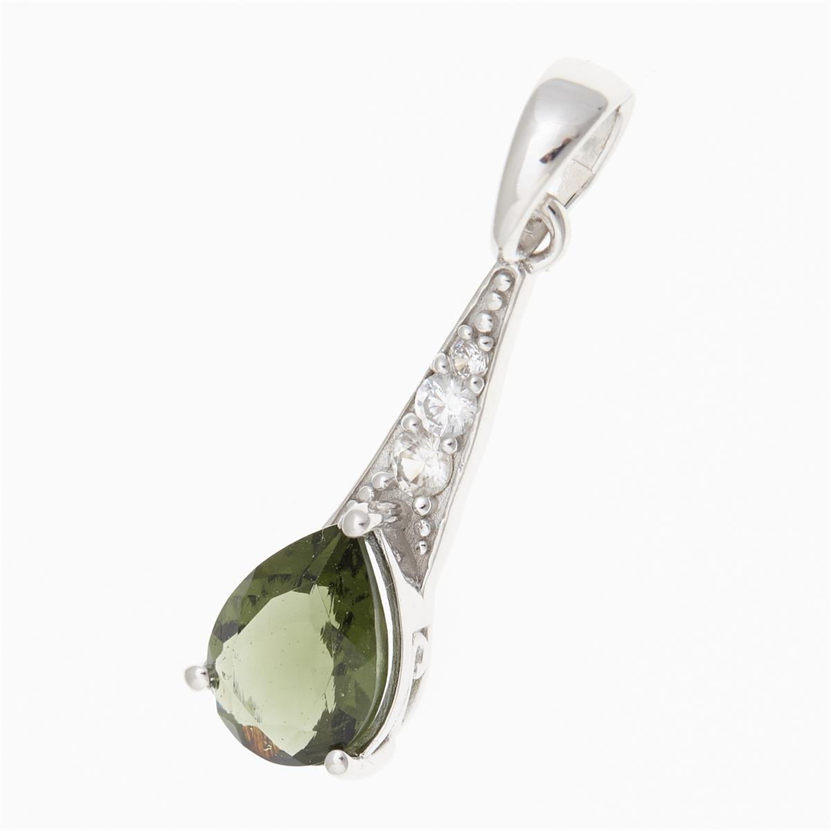 Silver pendant with moldavite and cubic zirconia P04
