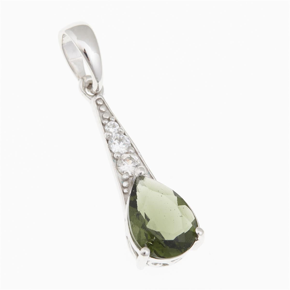 Silver pendant with moldavite and cubic zirconia P04