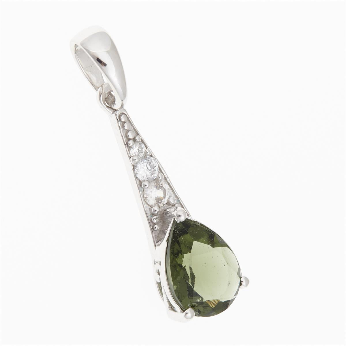 Silver pendant with moldavite and cubic zirconia P04