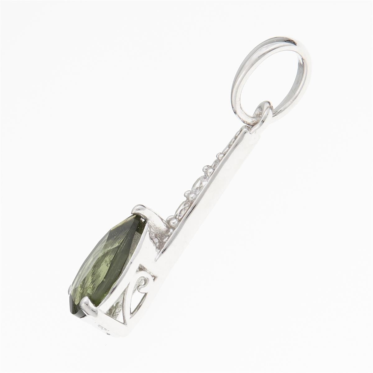 Silver pendant with moldavite and cubic zirconia P04