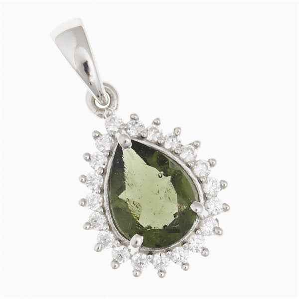 Ciondolo in argento con moldavite e zirconi P05