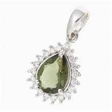 Ciondolo in argento con moldavite e zirconi P05