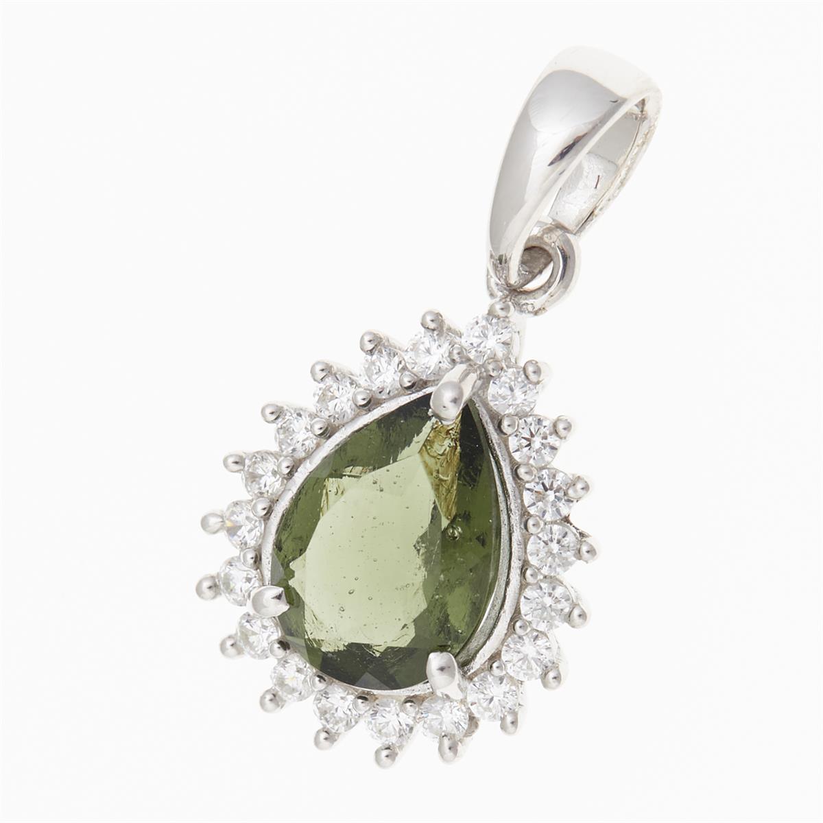 Silver pendant with moldavite and cubic zirconia P05