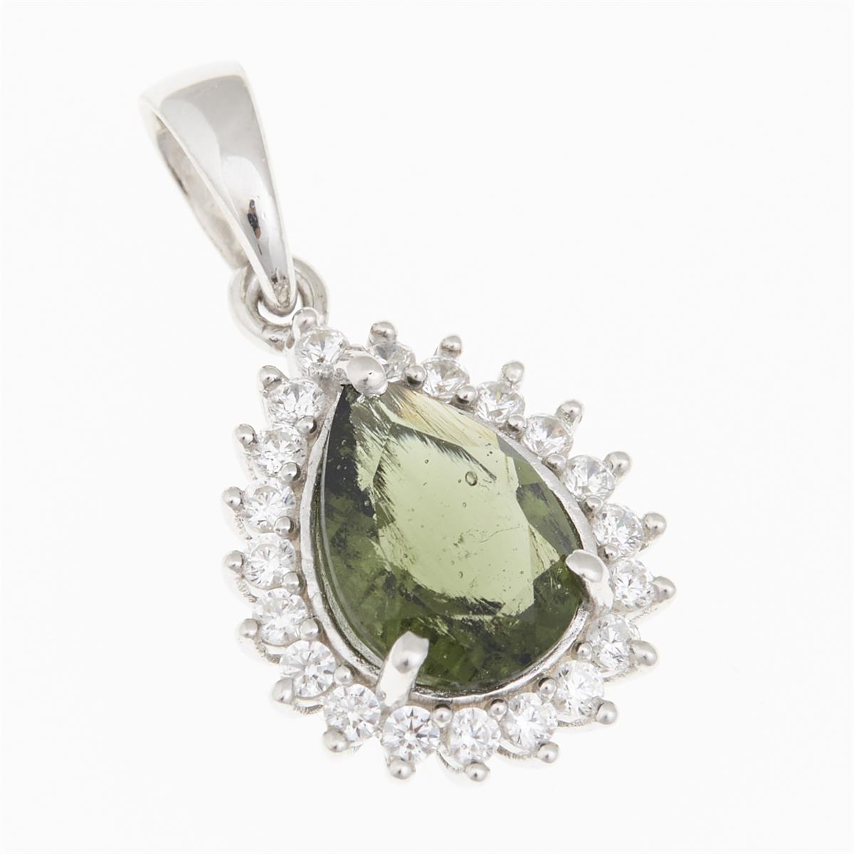 Silver pendant with moldavite and cubic zirconia P05