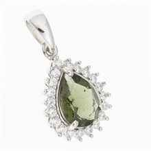Ciondolo in argento con moldavite e zirconi P05