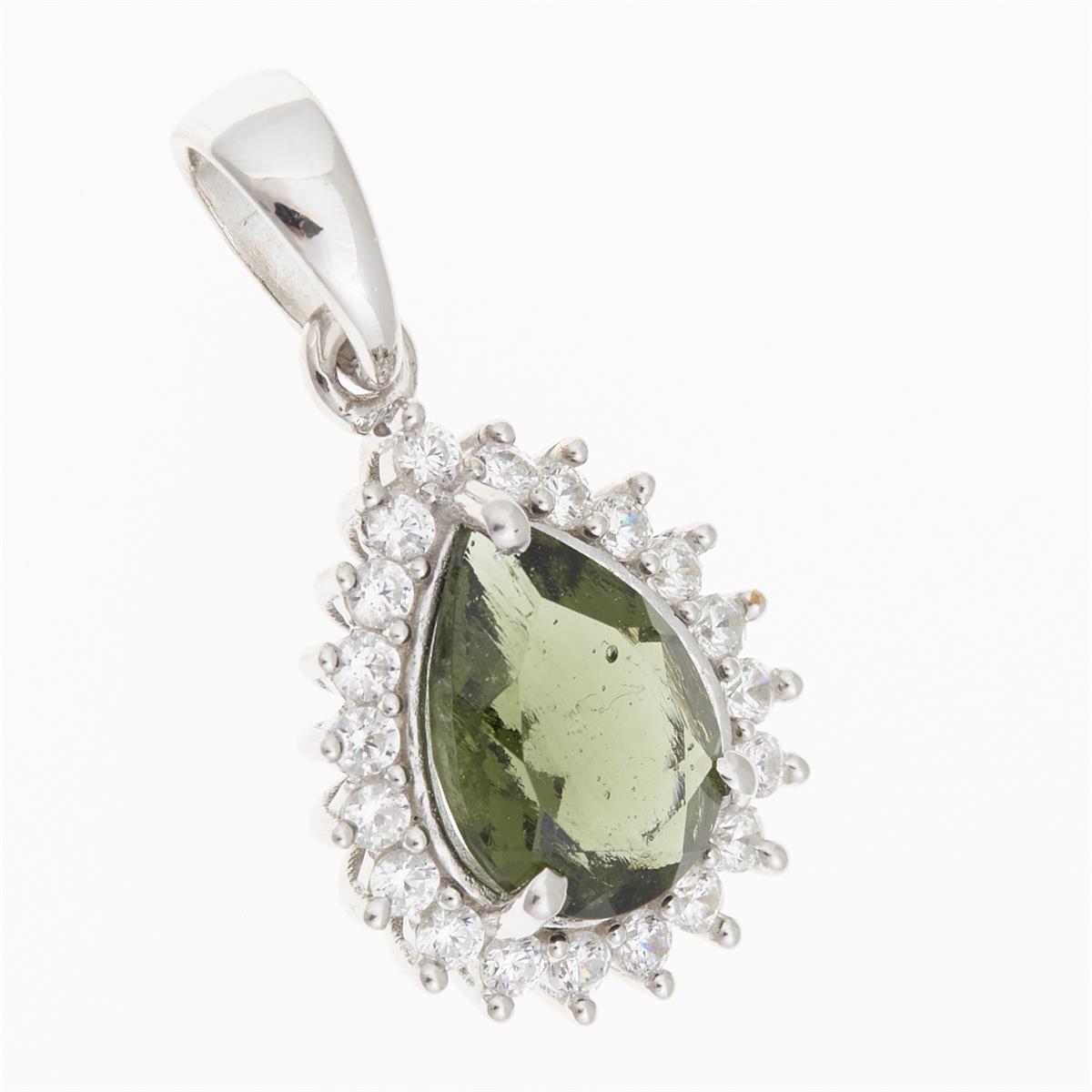 Silver pendant with moldavite and cubic zirconia P05