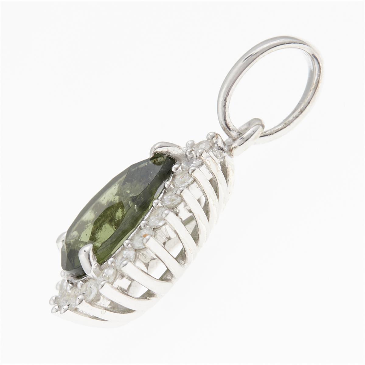 Silver pendant with moldavite and cubic zirconia P05