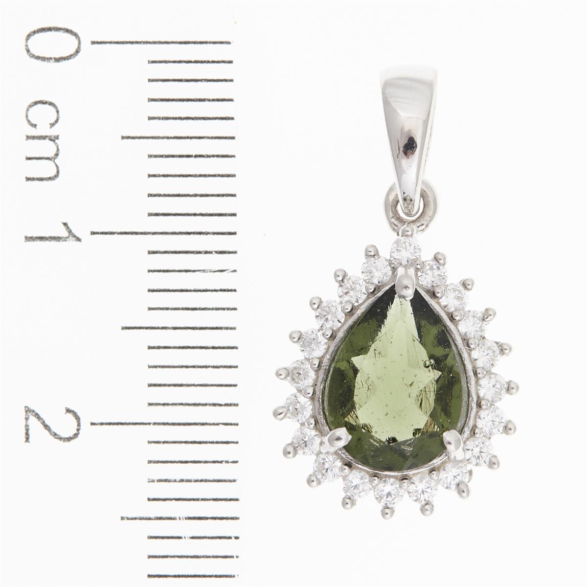 Silver pendant with moldavite and cubic zirconia P05