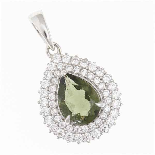 Silver pendant with moldavite and cubic zirconia P06