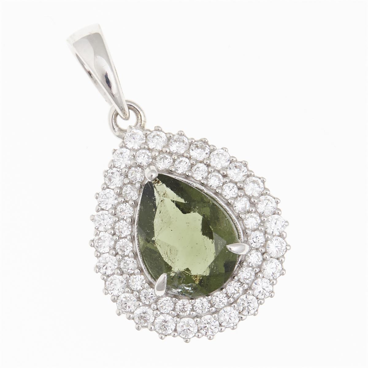 Silver pendant with moldavite and cubic zirconia P06
