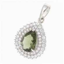 Silver pendant with moldavite and cubic zirconia P06