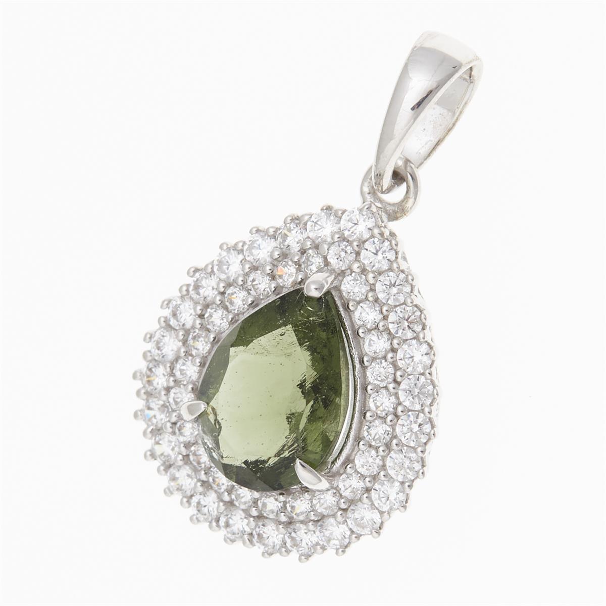 Silver pendant with moldavite and cubic zirconia P06