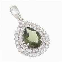 Silver pendant with moldavite and cubic zirconia P06