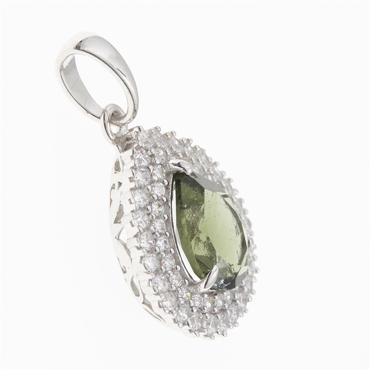 Silver pendant with moldavite and cubic zirconia P06