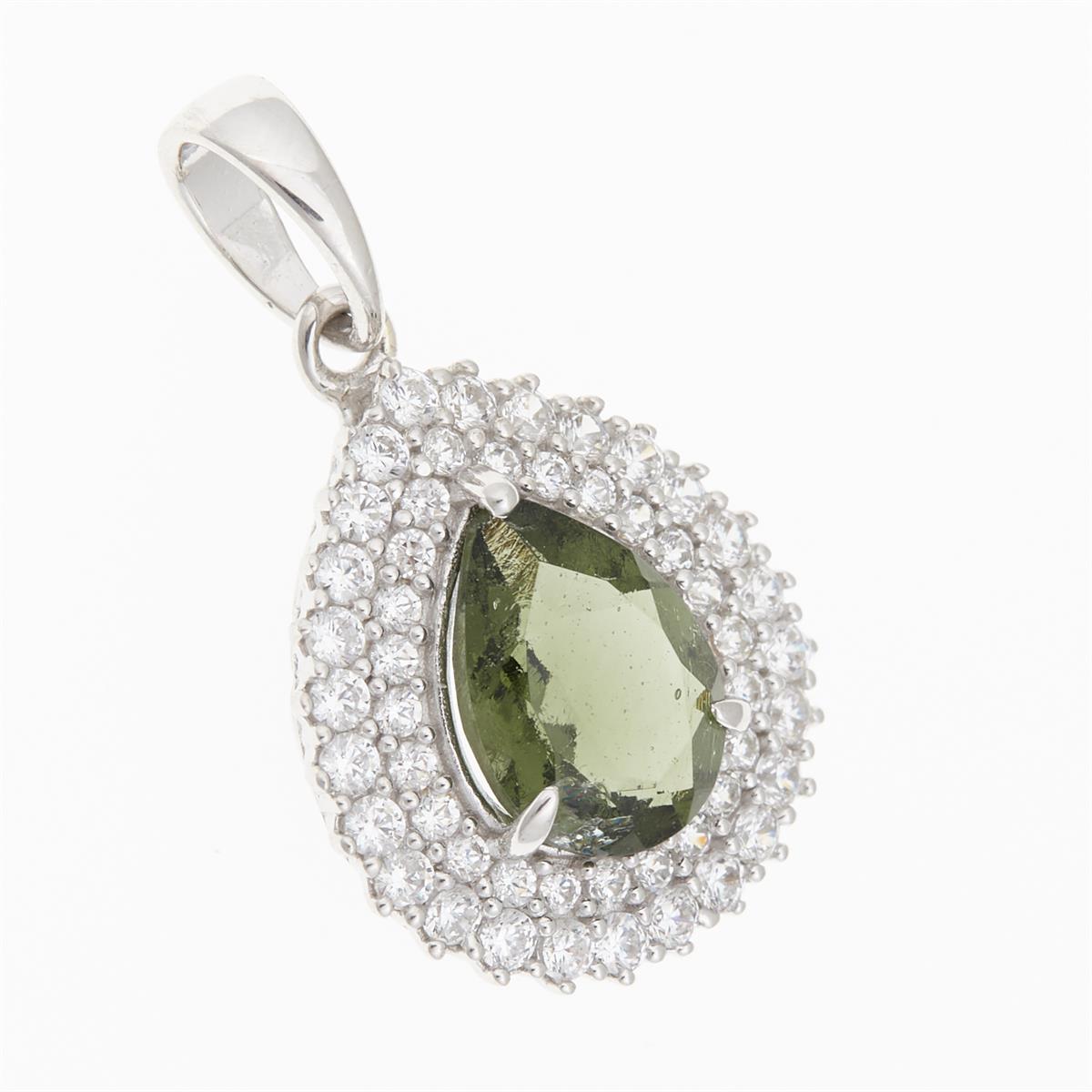 Silver pendant with moldavite and cubic zirconia P06