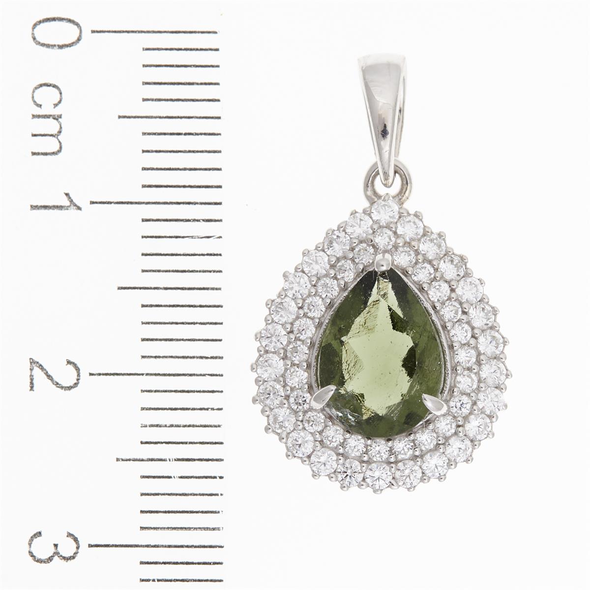 Silver pendant with moldavite and cubic zirconia P06