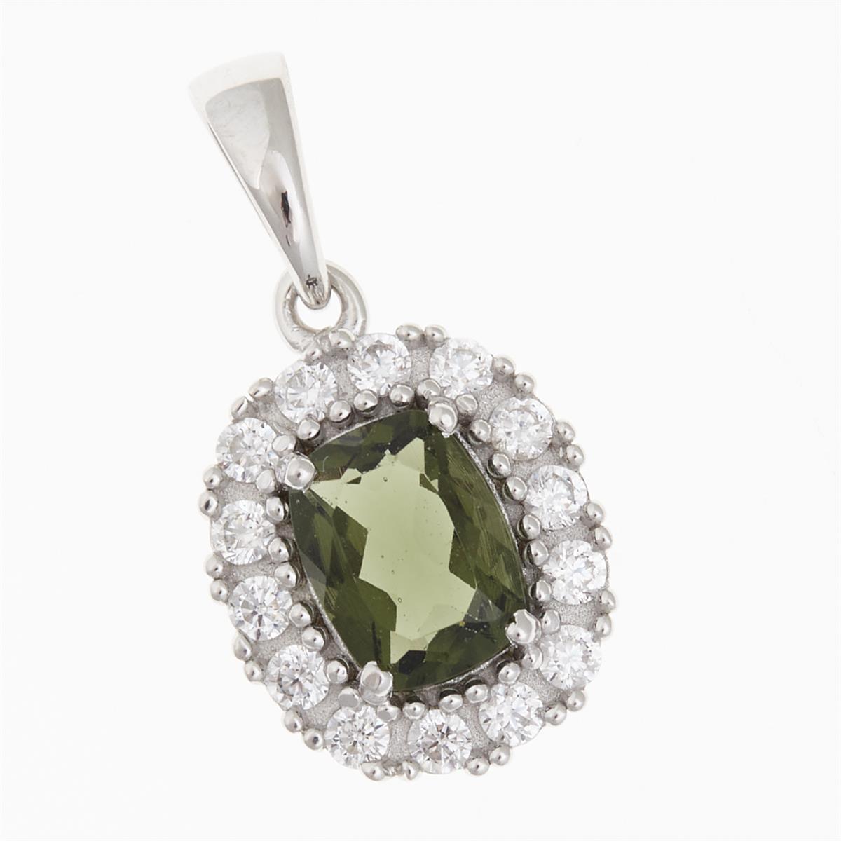 Silver pendant with moldavite and cubic zirconia P08