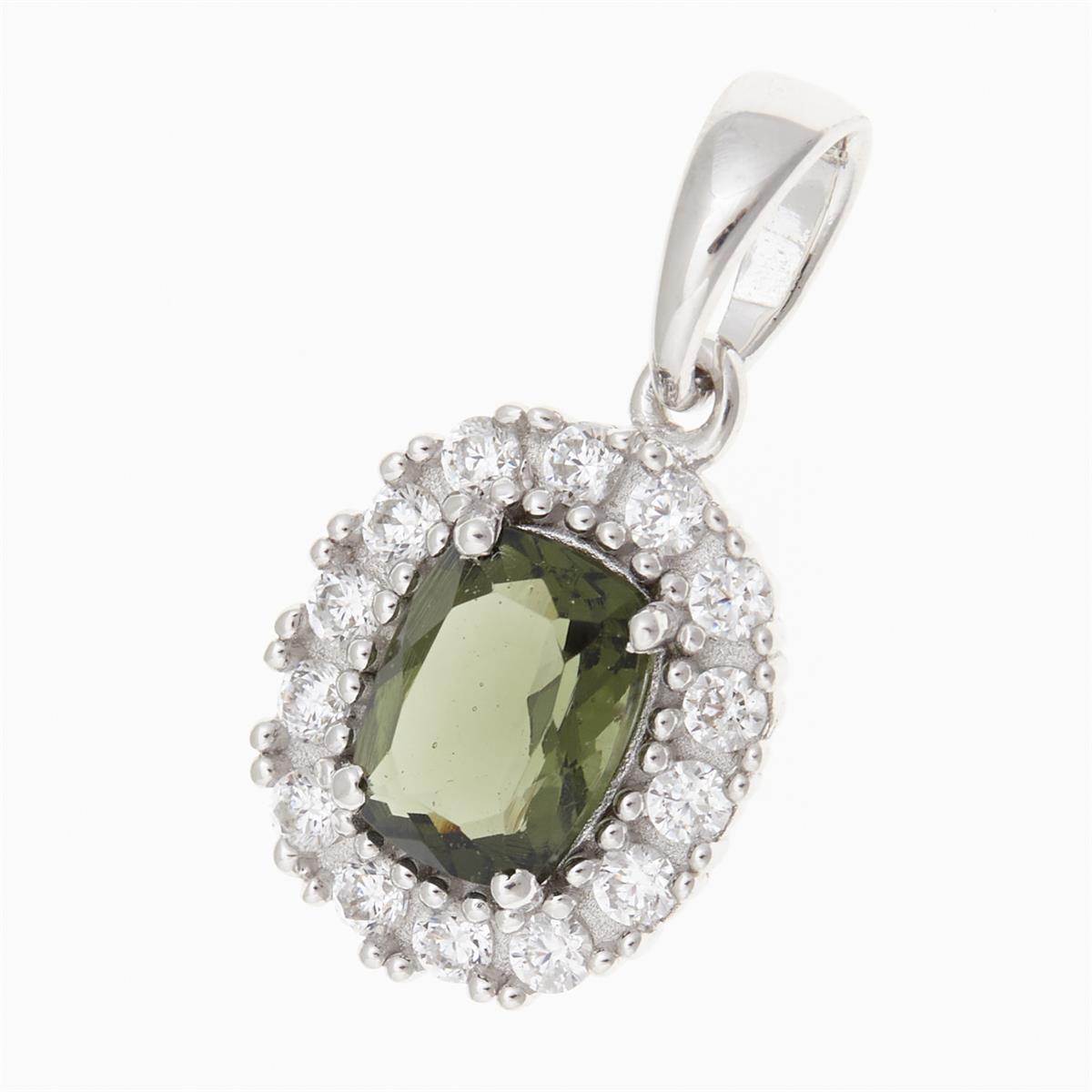 Silver pendant with moldavite and cubic zirconia P08