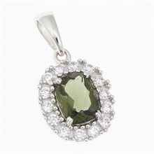 Ciondolo in argento con moldavite e zirconi P08