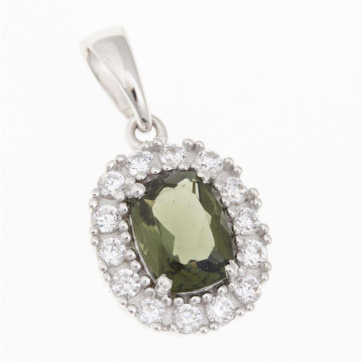 Silver pendant with moldavite and cubic zirconia P08