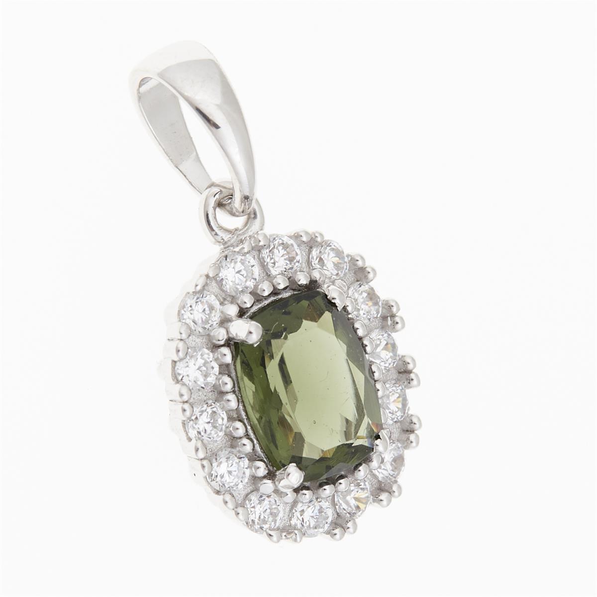 Silver pendant with moldavite and cubic zirconia P08